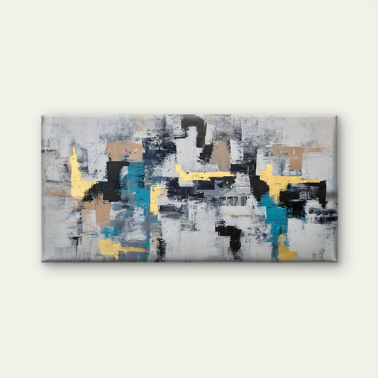 Teal Gold Palette Abstract Wall Art Canvas Office Home Room Framed 80x45cm