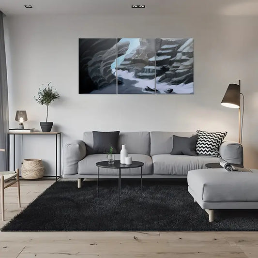 3pcs Winter Scene with Waterfall & Reflections Metal Print Ready to Hang Art
