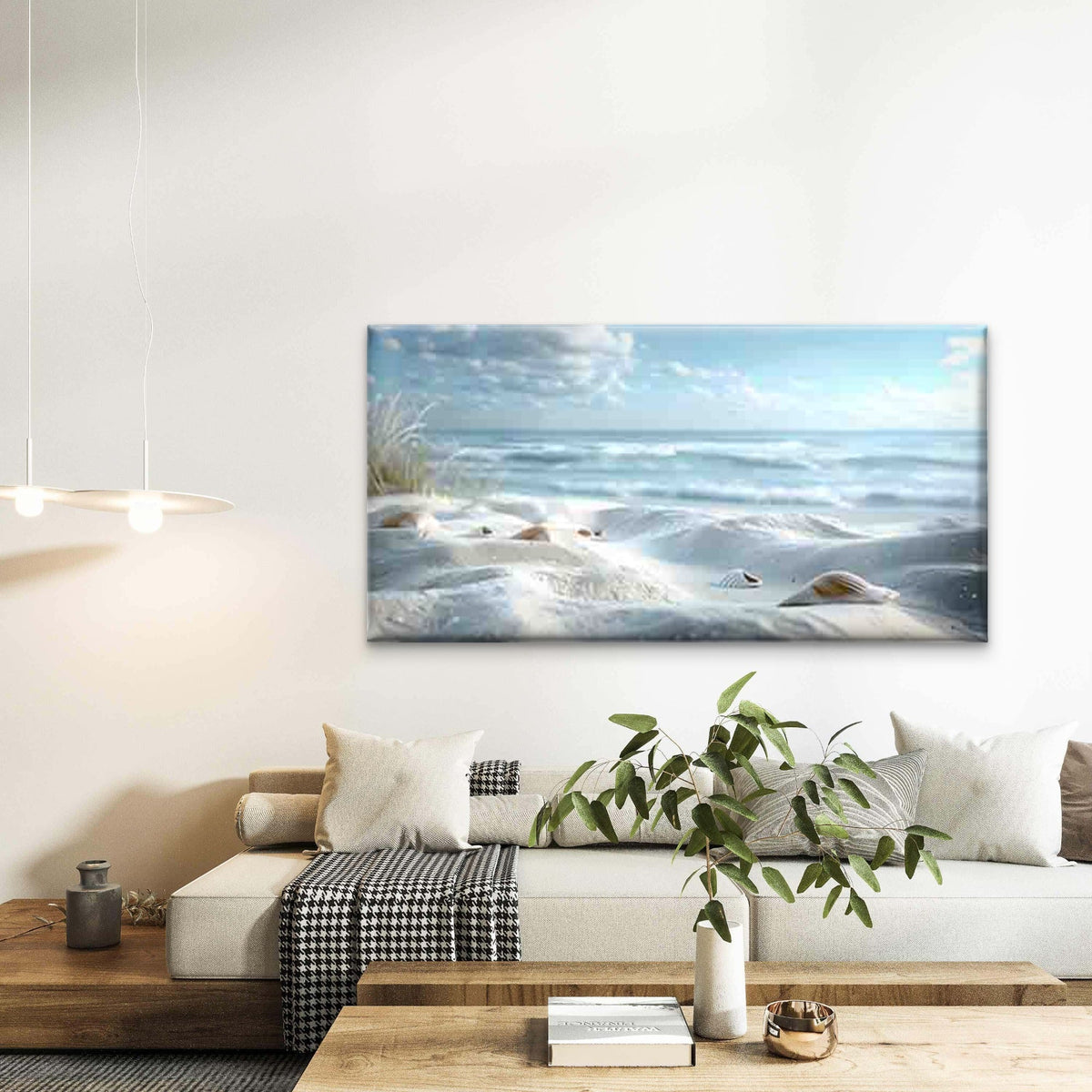 Scattered Shells on White Sand Wall Art Canvas Office Home Room Framed 120x60cm