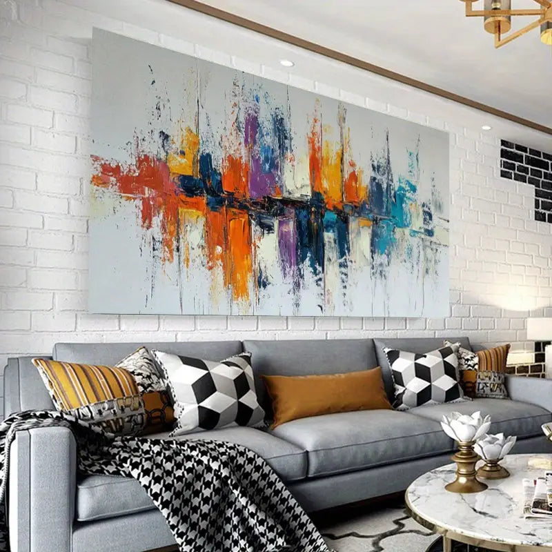 Vibrant Abstract Graffiti Bold Brushstrokes in Blue, Purple, Orange & More Wall Art wall canvas office home room framed 80x45cm