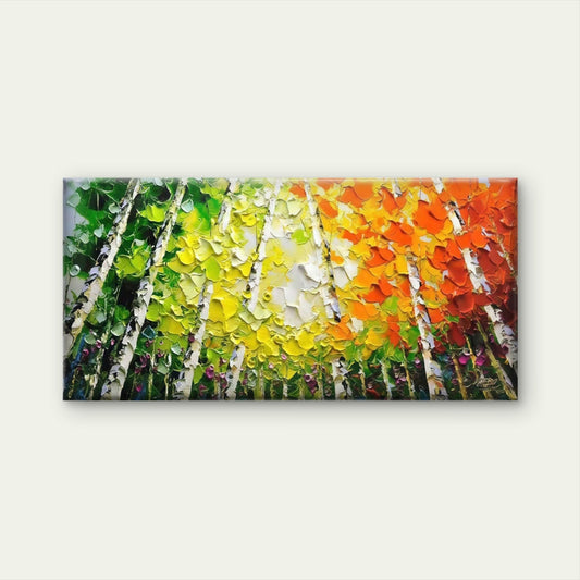 Colorful Birch Tree Landscape Wall Art Canvas Office Home Room Framed 80x45cm
