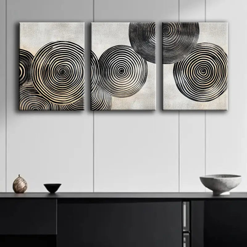3pcs Round wood grain pattern Metal Print Ready to Hang Art