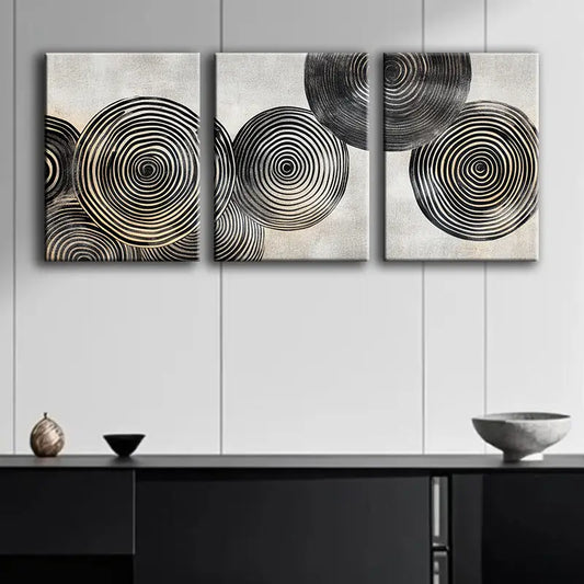 3pcs Round wood grain pattern Metal Print Ready to Hang Art