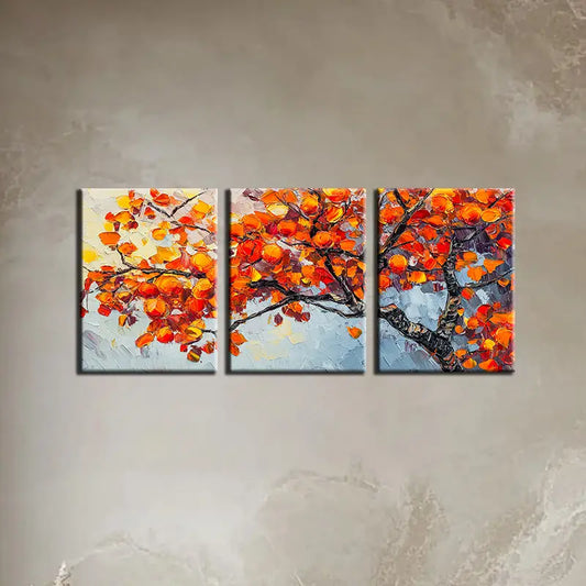 3pcs Watercolor Orange Tree of Life Painting Metal Print Ready to Hang Art