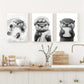 3pcs Adorable Otter Black & White Cartoon Classic Design Metal Print Ready to Hang Art