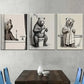 3pcs Retro Style Bear-Like In Bathroom  Wall Art Set Canvas Framed 40x60cm - High Quality Print 100% Australian Made Wall Canvas Ready to Hang