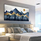 Abstract Nordic Indigo Blue Golden Mountain Forest Wall Art canvas office home room framed 120x60cm