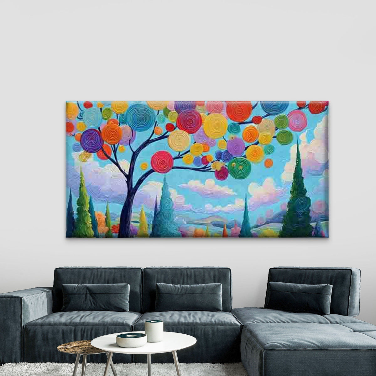 Abstract Multicolor Swirl Tree Wall Art Canvas Office Home Room Framed 80x45cm
