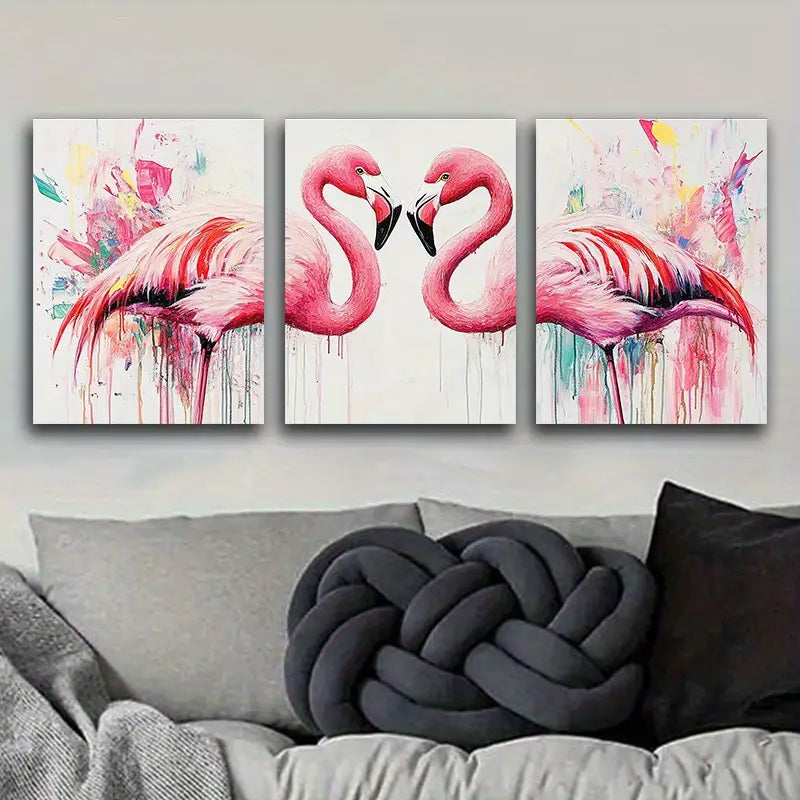 3pcs Two lovers of flamingos Metal Print Ready to Hang Art