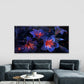 Mystical Blue Neon Flowers Wall Art Canvas Office Home Room Framed 120x60cm