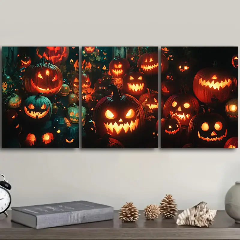 3pcs Pumpkins with different faces Metal Print Ready to Hang Art