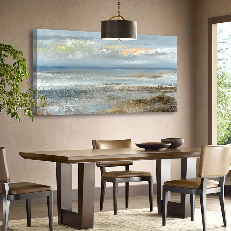 Abstract Blue Ocean Modern Coastal Wall Art canvas office home room framed 120x60cm