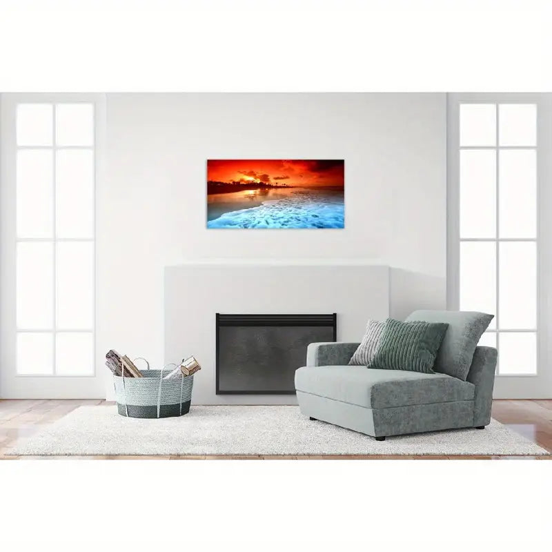 Panels Beach Sunset Ocean Wall Art canvas office home room framed 120x60cm