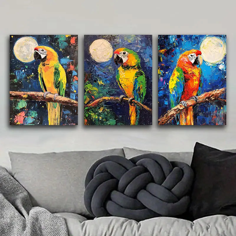 3pcs Parrots Perched on the Edge Metal Print Ready to Hang Art