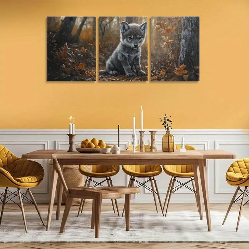3pcs Wolf A baby Cute cub Classic Design Metal Print Ready to Hang Art