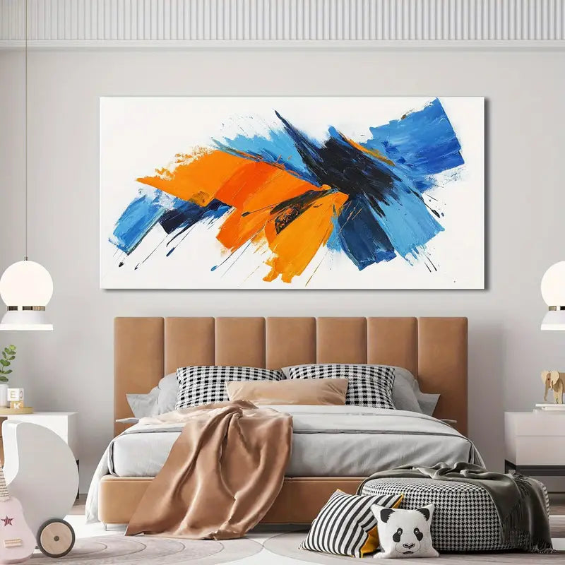 Abstract Vibrant Brushstrokes Blue White Yellow Wall Art canvas office home room framed 120x60cm