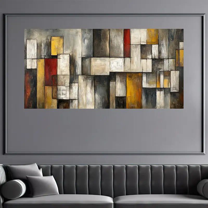 Abstract Geometric Mixed Media Wall Art wall canvas office home room framed 120x60cm