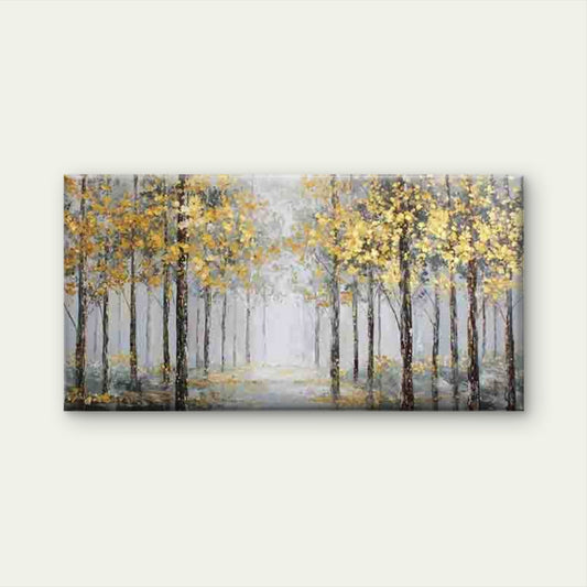 Golden Trees in a Misty Forest Wall Art Canvas Office Home Room Framed 80x45cm