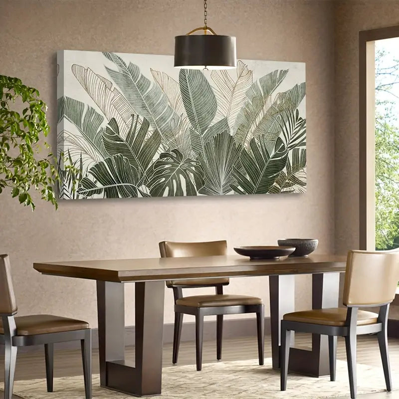 Green Leaf Tropical Plants Leaves Nature Botanical Wall Art canvas office home room framed 120x60cm