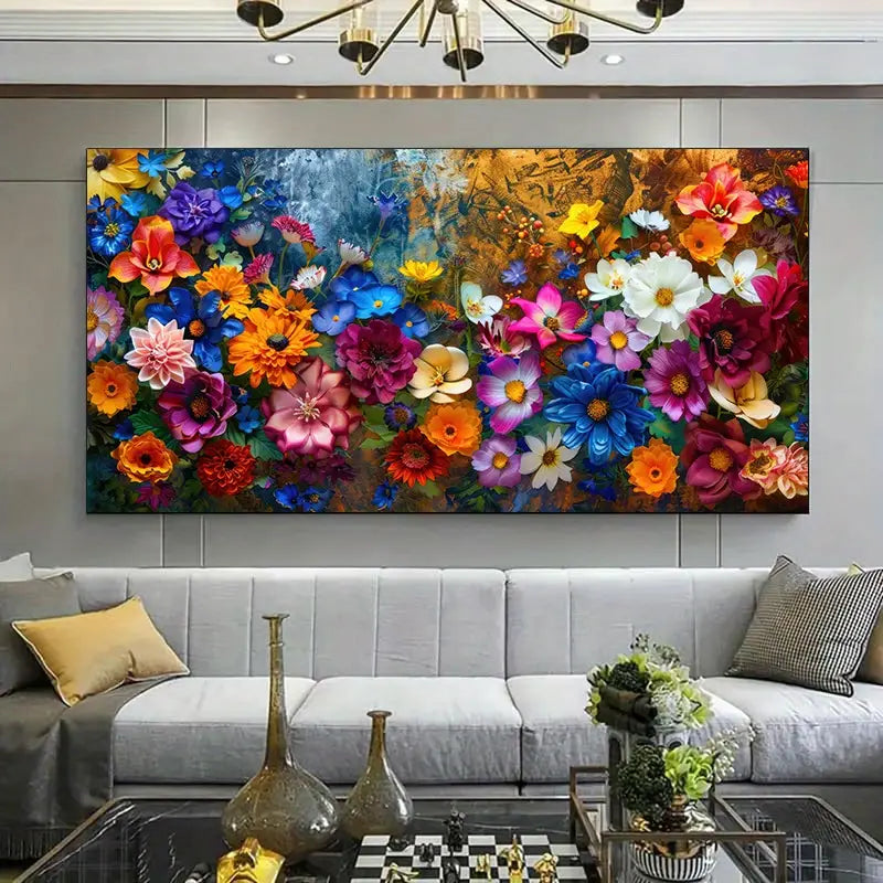 Colorful Flowers Textured Art wall canvas office home room framed 120x60cm