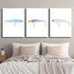 3pcs Watercolor Fishing Lure Vibrant Classic Design Metal Print Ready to Hang Art