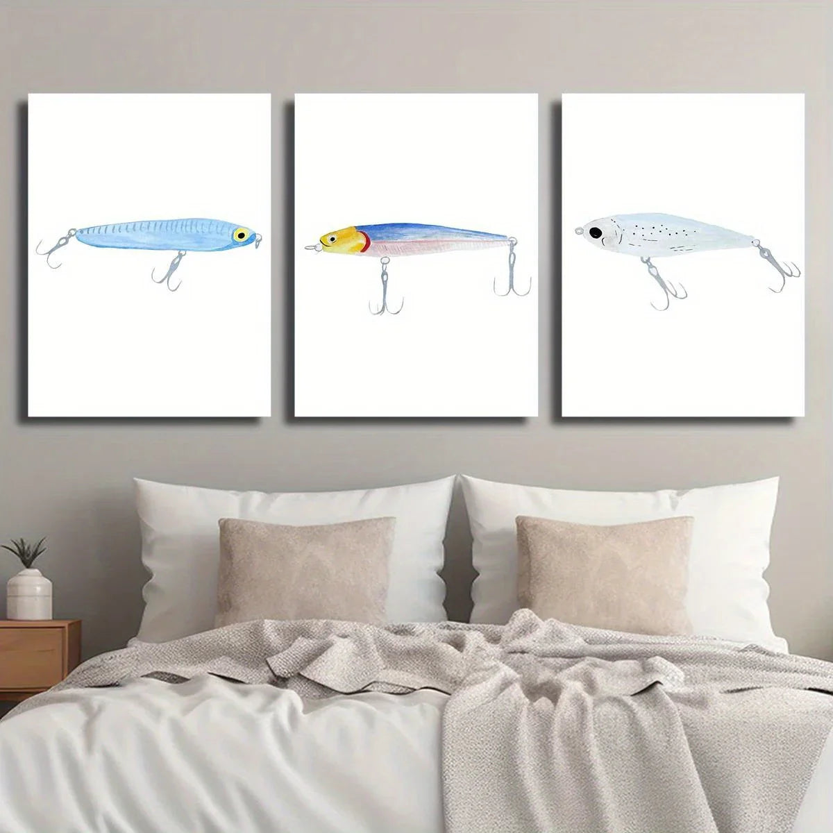 3pcs Watercolor Fishing Lure Vibrant Classic Design Metal Print Ready to Hang Art