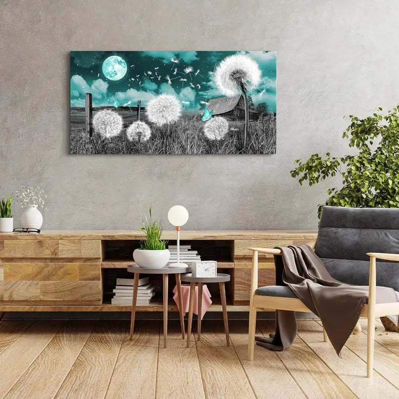 Teal & Black Night Sky Nature Wall Art canvas office home room framed 120x60cm