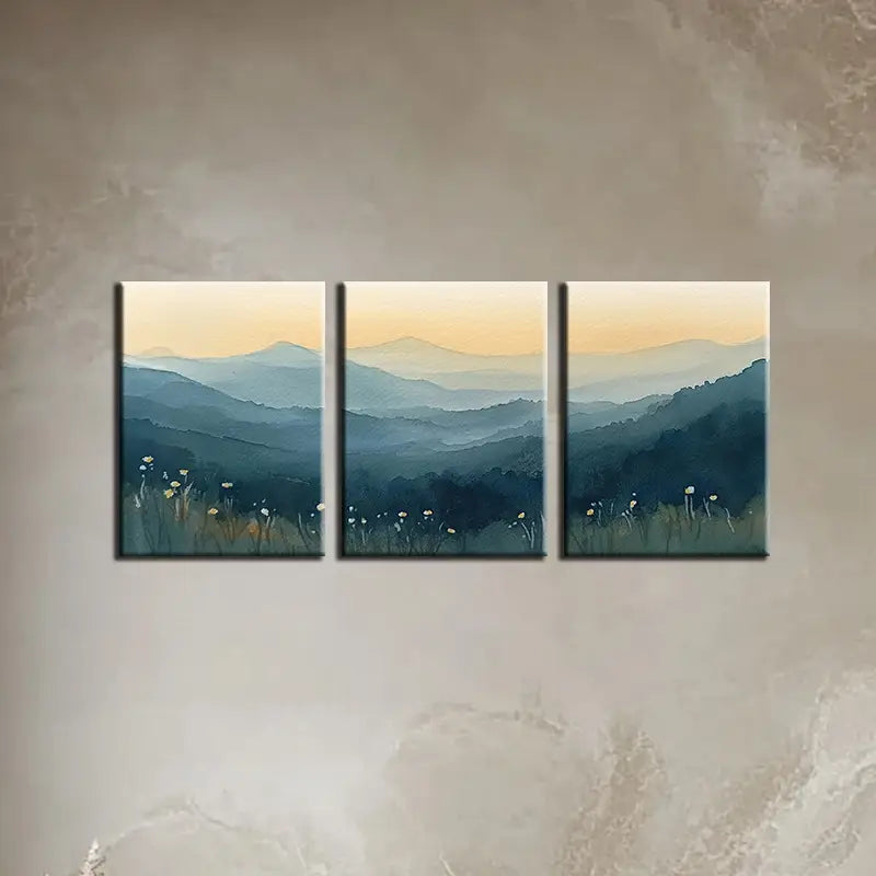 3pcs Vibrant Mountain Sunset Scenery with Wildflowers Metal Print Ready to Hang Art