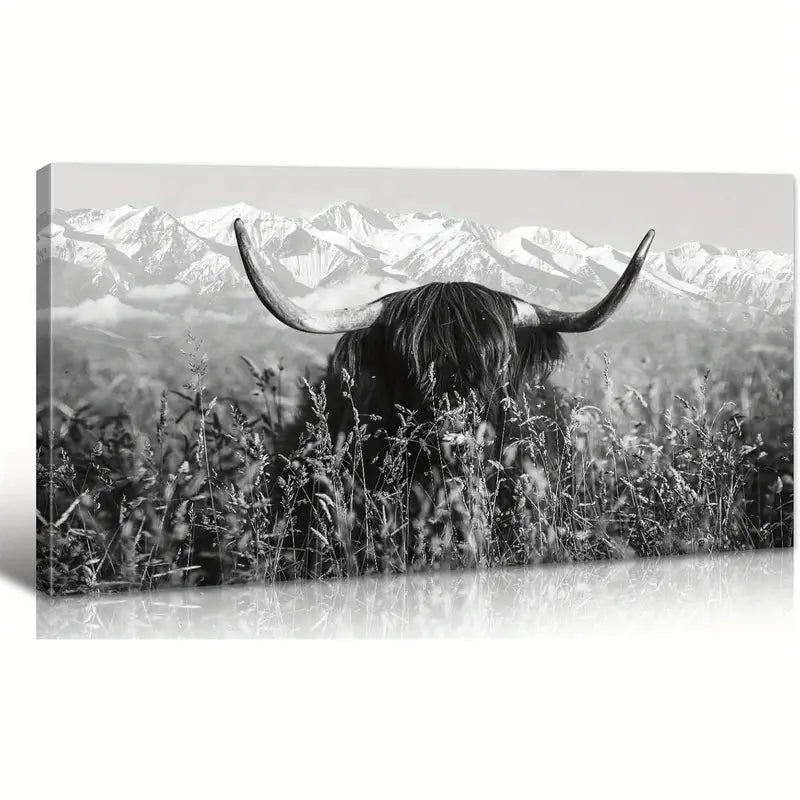 Black & White Farmhouse Cow Rustic Wall Art canvas office home room framed 120x60cm
