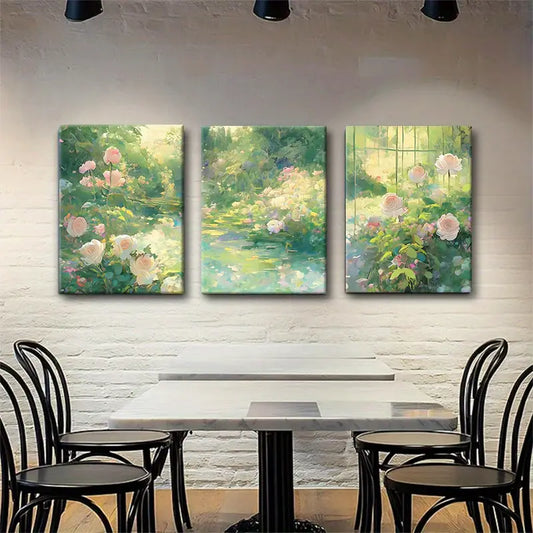 3pcs Tranquil Garden Rose & Butterflies Metal Print Ready to Hang Art