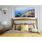Blue Coastal Vibrant Flowers & Sailboats Ocean Seascape Wall Art canvas office home room framed 120x60cm