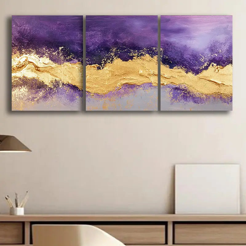 3pcs A vivid combination of purple and gold Metal Print Ready to Hang Art