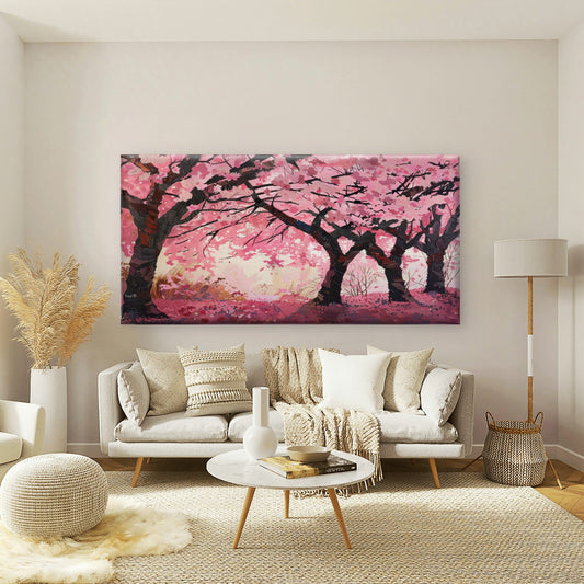 Pink Cherry Blossom Trees Wall Art Canvas Office Home Room Framed 80x45cm
