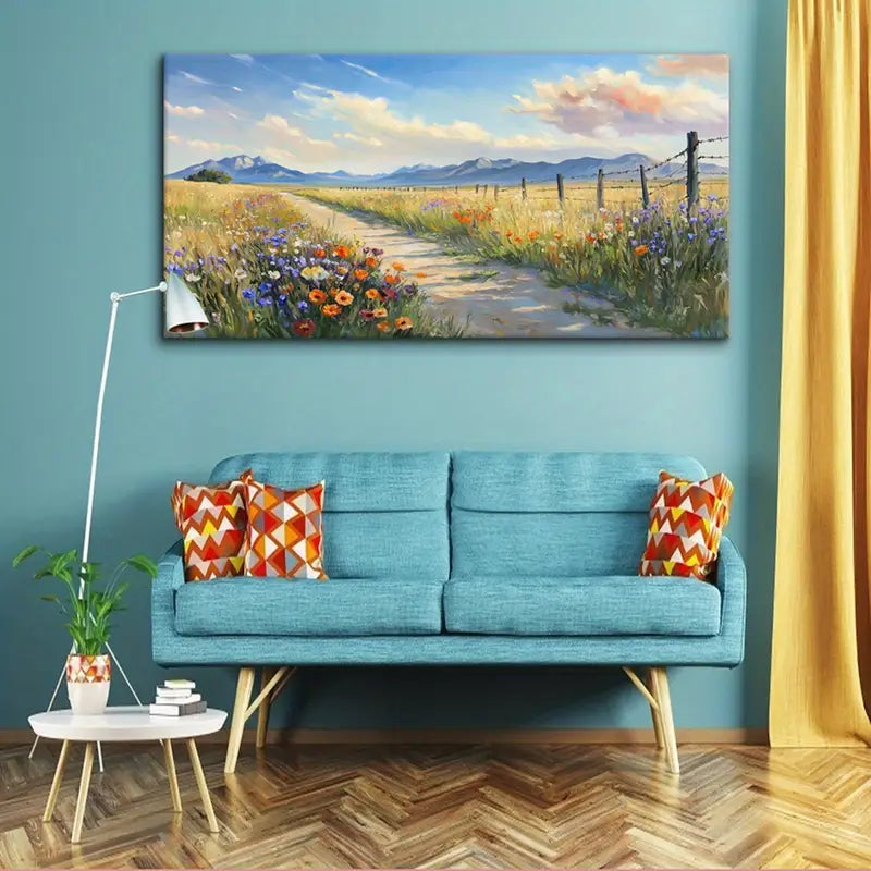 Blue Sky & Mountain Ranges wall canvas office home room framed 120x60cm