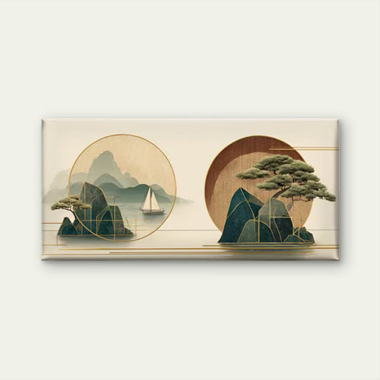 Oriental StyleMinimalist Japanese-Inspired Landscape Wall Art Canvas Office Home Room Framed 80x45cm