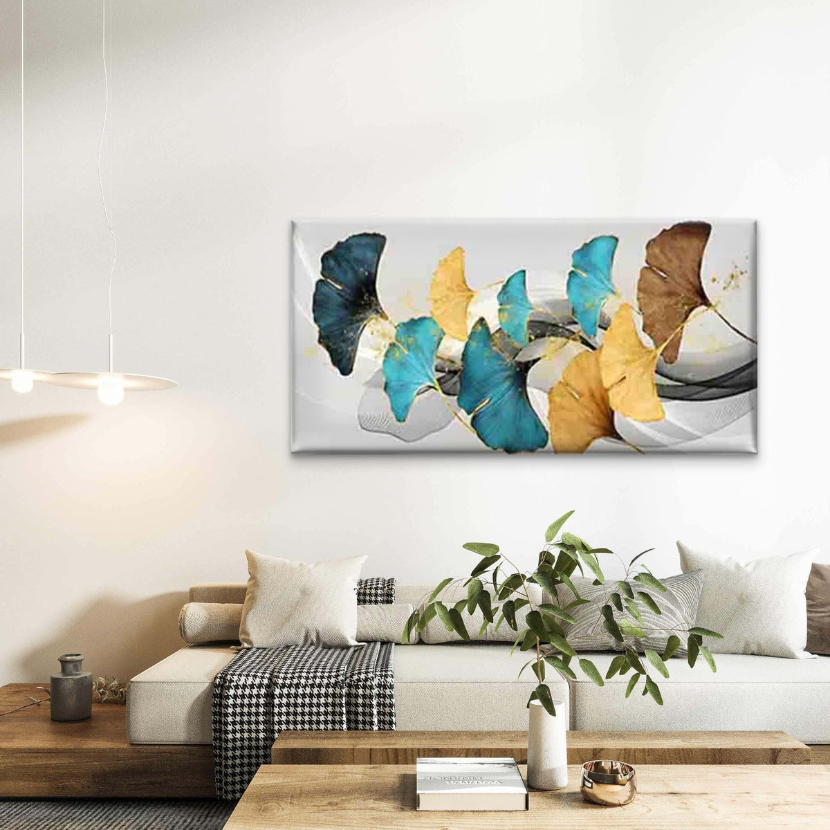 A Vibrant Ginkgo Leaf Pattern Wall Art Canvas Office Home Room Framed 120x60cm