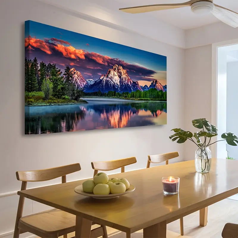 Grand Teton National Park Sunset Mountain River Forest Scenery Wall Art canvas office home room framed 120x60cm