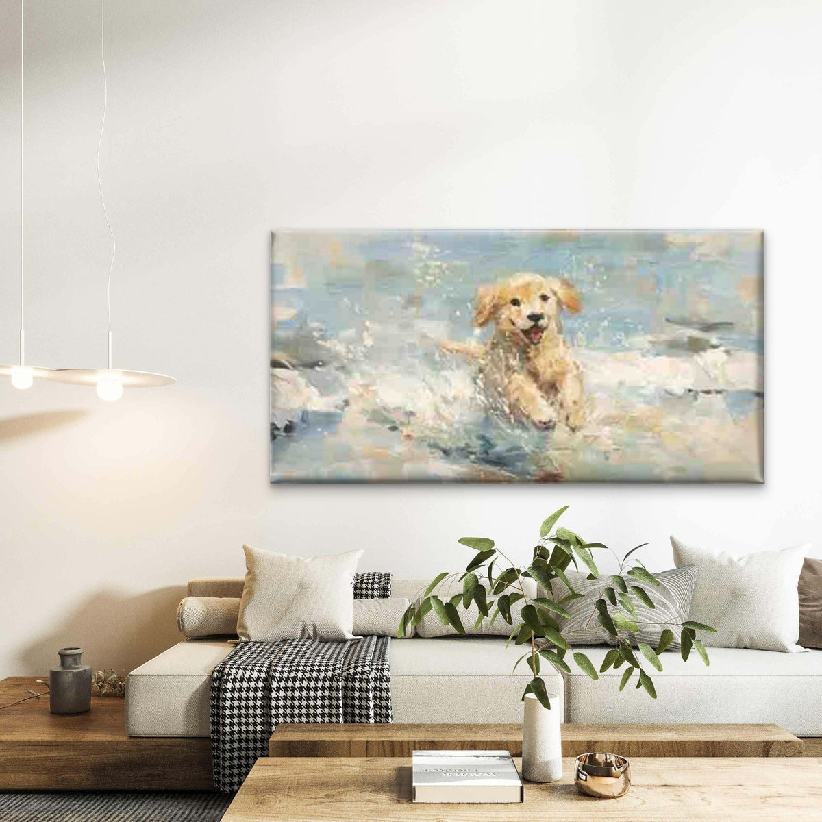 Puppy Ink Painting Wall Art Canvas Office Home Room Framed 80x45cm