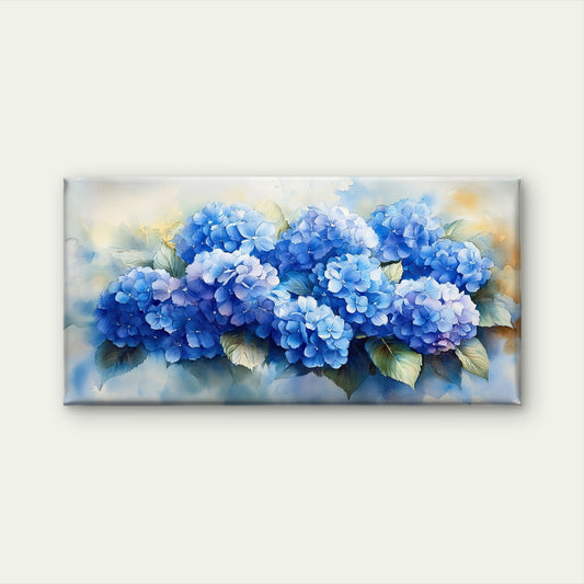 Vibrant Blue Floral Bouquet Wall Art Canvas Office Home Room Framed 80x45cm