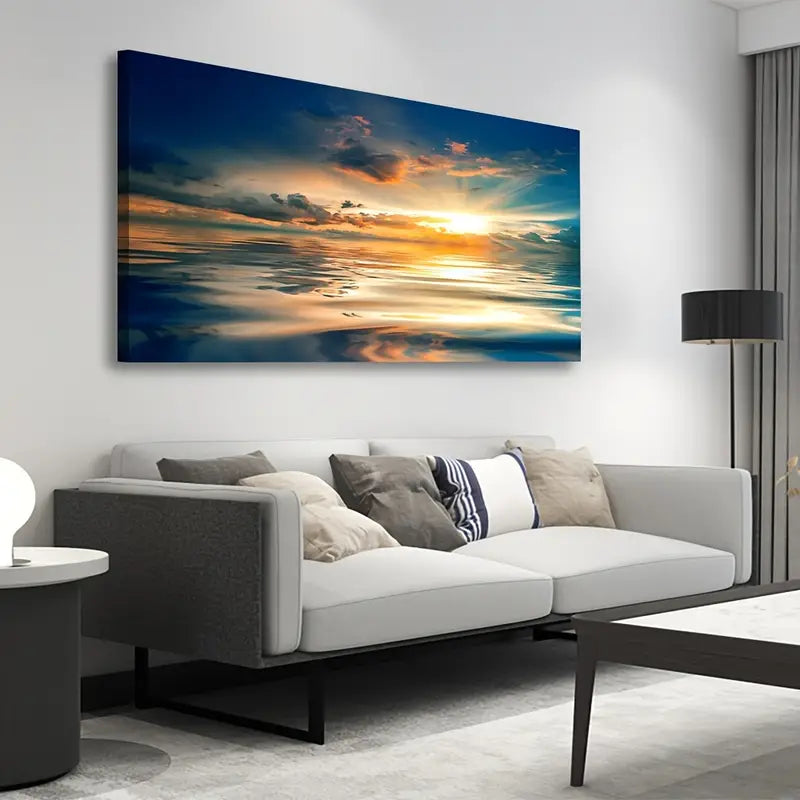 Sunset Blue Ocean Nature Wall Art canvas office home room framed 120x60cm