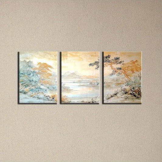 3pcs Neutral Color River Classic Design Metal Print Ready to Hang Art