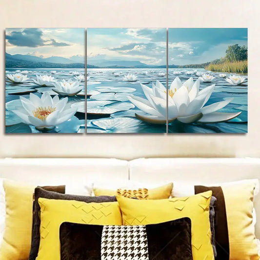 3pcs Water Lilies on Water Metal Print Ready to Hang Art