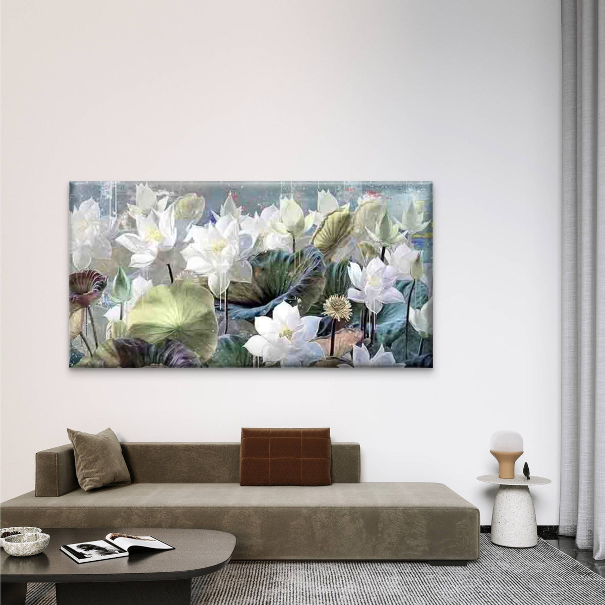 Blooming Lotus Flower Wall Art Canvas Office Home Room Framed 80x45cm