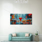 Taxi Red Umbrella Rainy Street Wall Art Canvas Office Home Room Framed 80x45cm