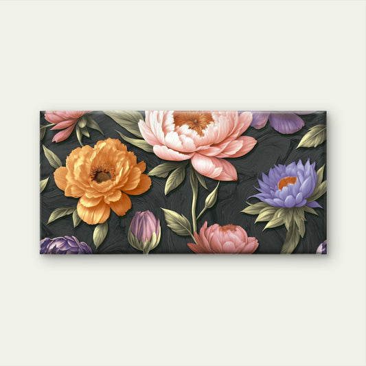 Dark Moody Pink Peony Yellow Purple Floral Pattern Wall Art Canvas Office Home Framed 80x45cm