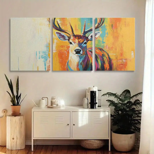 3pcs Watercolor Vibrant Deer Modern Abstract Metal Print Ready to Hang Art