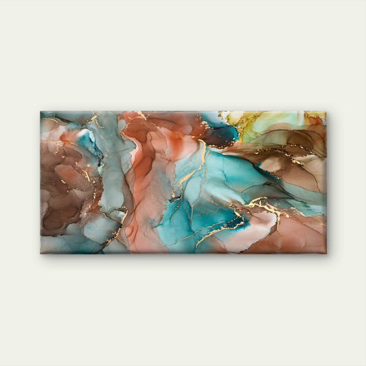 Abstract Teal Brown Gold Fluid Wall Art Canvas Office Home Room Framed 80x45cm