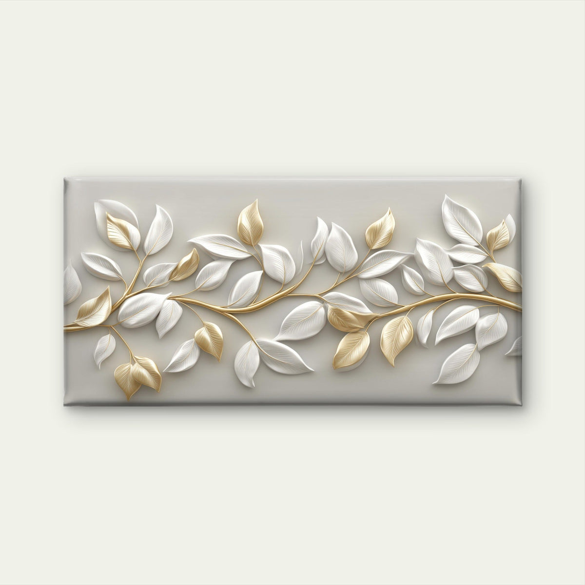 Gilded Ivory Laurel Serenity Wall Art Canvas Office Home Room Framed 120x60cm