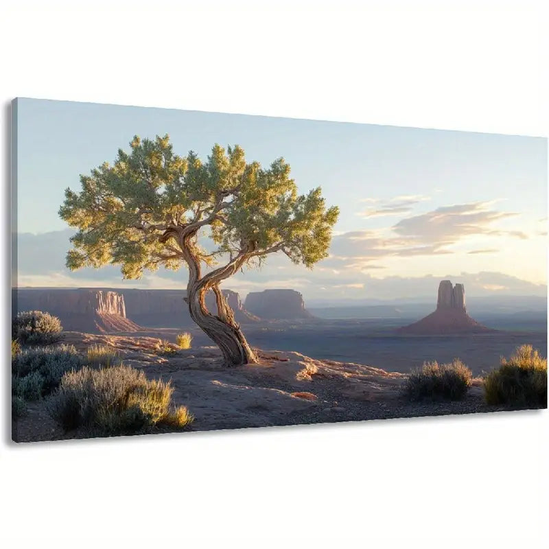 Dawn Desert Tree & Distant Rock Formations Wall Art canvas office home room framed 120x60cm