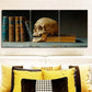 3pcs Skeletons and books on the table Metal Print Ready to Hang Art